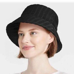 Shade & Shore striped black jacquard terry bucket hat. NWT